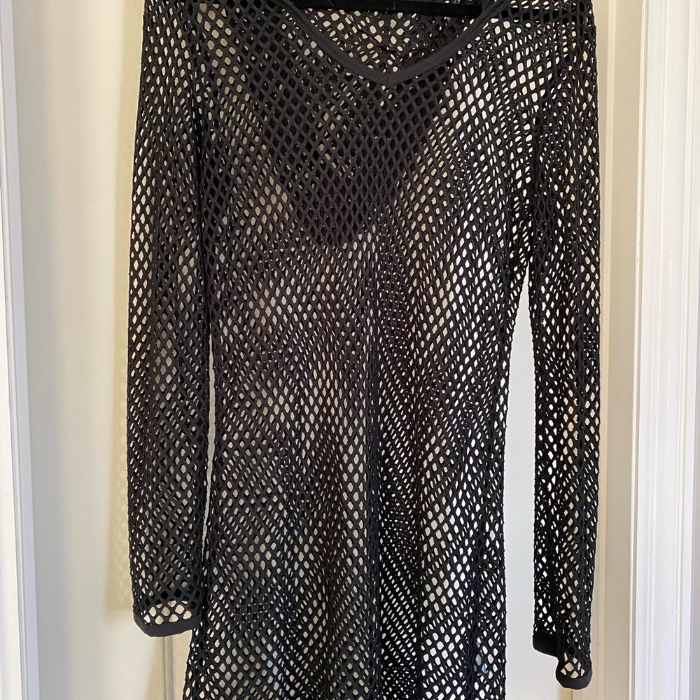 Elegant Black Mesh Long Sleeve swimsuit coverups